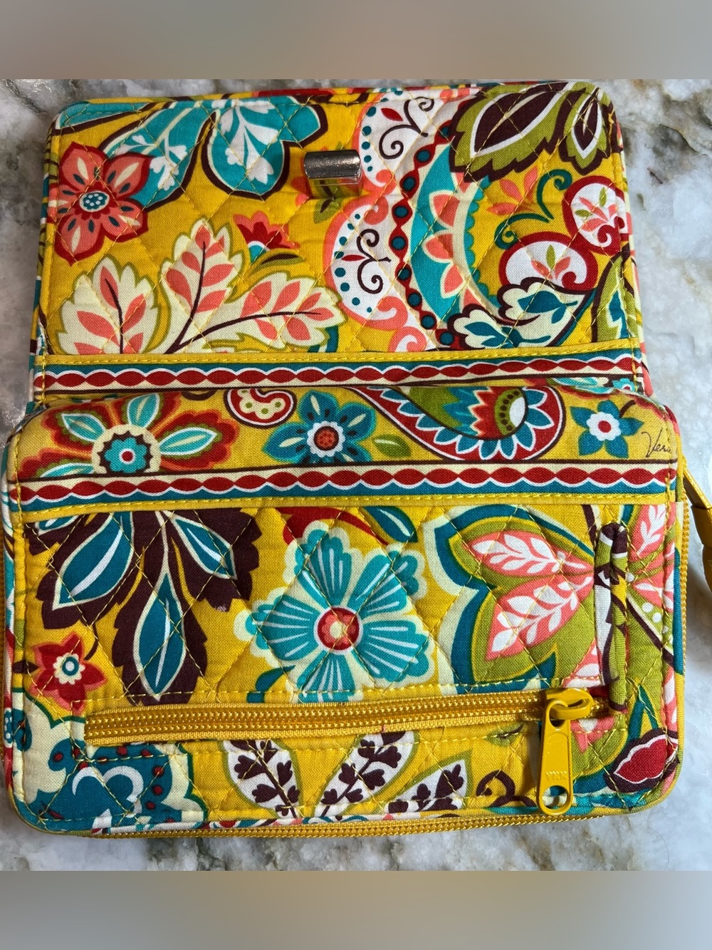 Vera Bradley Wallet EUC Yellow Floral Quilted Crossbody Bag - Vibrant Multicolor